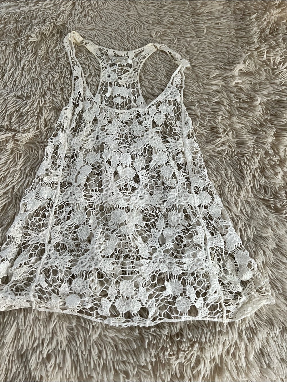 LC Lauren Conrad White Crochet Racerback Tank